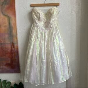 Vintage Dreamy Iridescent Strapless Gunne Sax Dress Medium